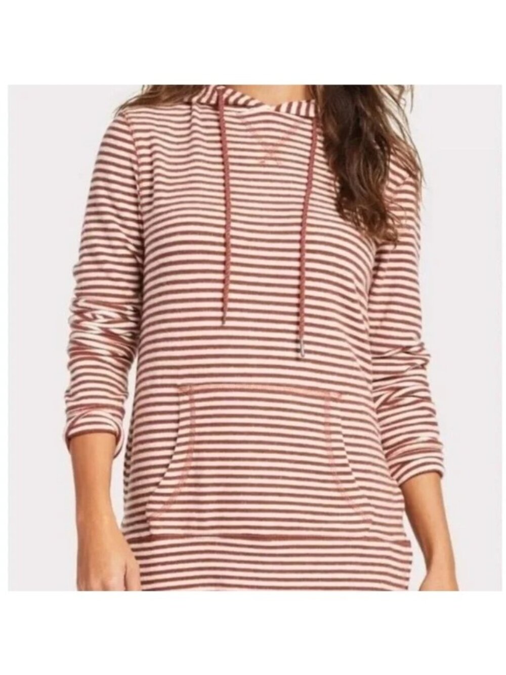 Z Supply Pullover Hoodie XS Long Sleeve Drawstring Striped Red Relaxed Active